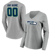NFL Seattle Seahawks Women's Team Authentic Custom Long Sleeve V-Neck T-Shirt