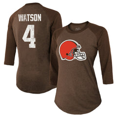 NFL Cleveland Browns Deshaun Watson Majestic Threads Women's Name & Number Raglan 3/4 Sleeve T-Shirt