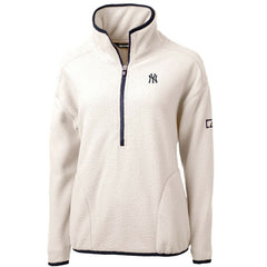 New York Yankees Cutter & Buck Women's Cascade Eco Sherpa Fleece Quarter-Zip Pullover Jacket - White/Navy