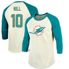 NFL Miami Dolphins Tyreek Hill Majestic Threads Vintage Player Name & Number Raglan 3/4-Sleeve T-Shirt
