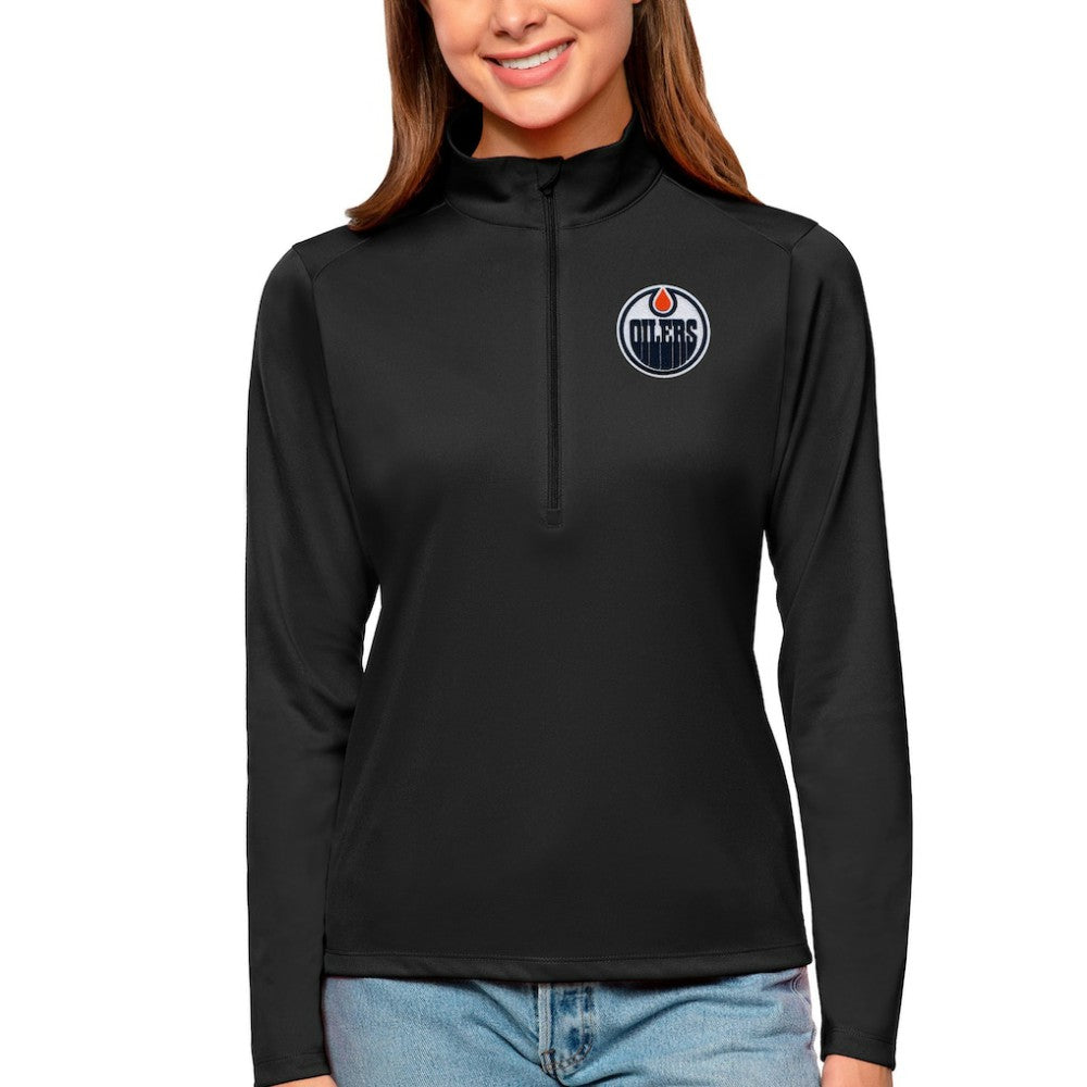 Edmonton Oilers Antigua Women's Tribute Quarter-Zip Pullover Top