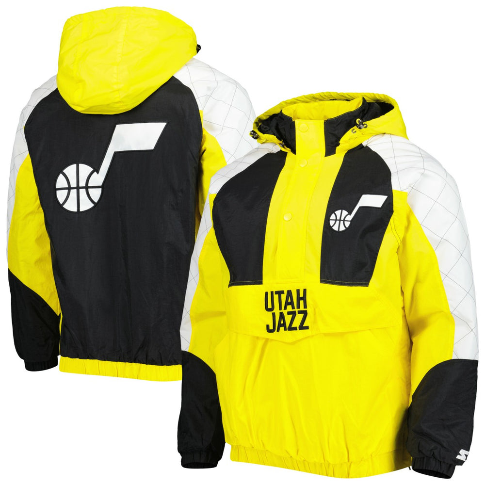Utah Jazz Starter Body Check Raglan Hoodie Half-Zip Jacket - Gold sale