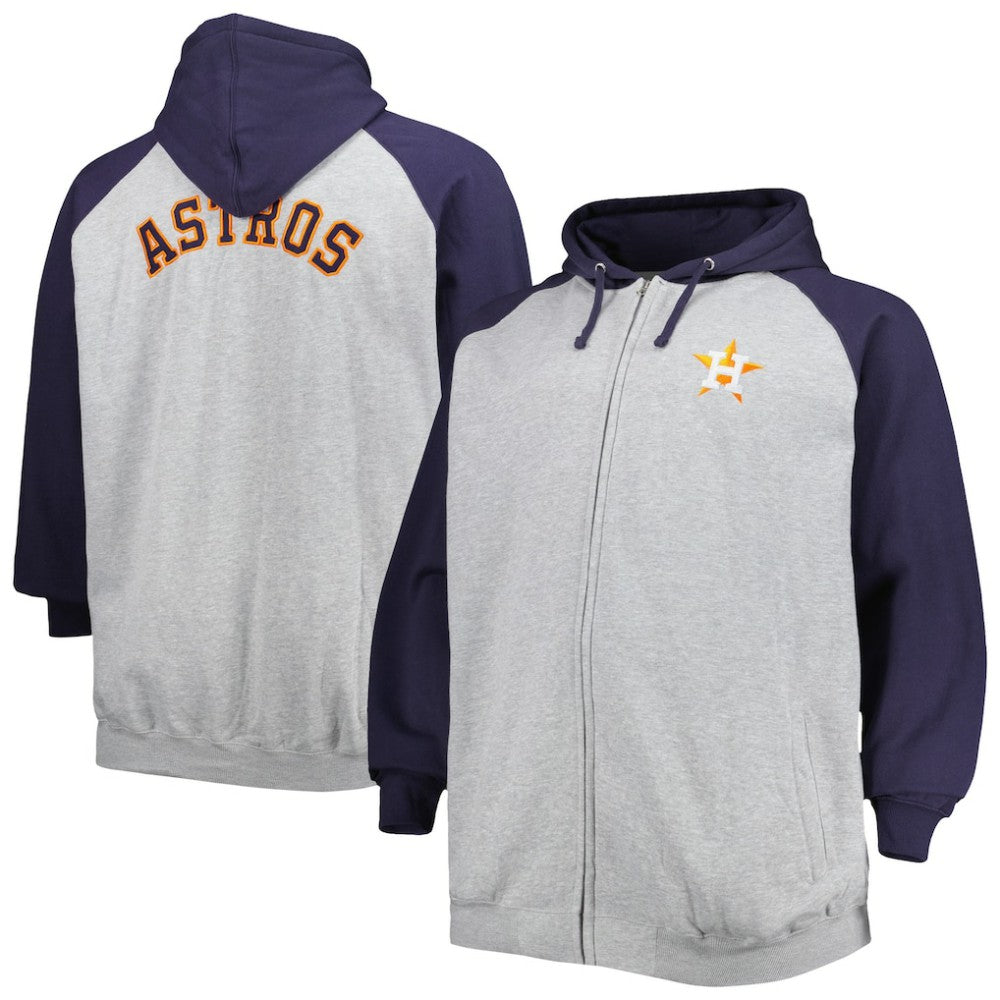Houston Astros Big & Tall Raglan Full-Zip Hoodie - Heathered Gray/Navy
