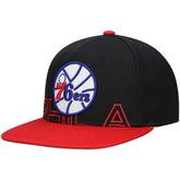 Philadelphia 76ers Hardwood Classics Low Big Face Snapback Hat - Black/Red | Mitchell & Ness for sale