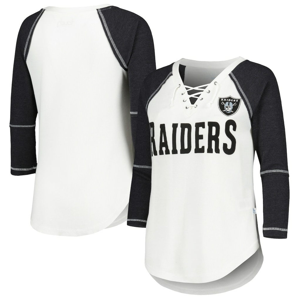 NFL Las Vegas Raiders Touch Women's Rebel Raglan Tri-Blend 3/4-Sleeve Lace-Up V-Neck T-Shirt