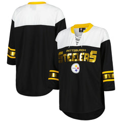NFL Pittsburgh Steelers G-III 4Her by Carl Banks Women's Double Team 3/4-Sleeve Lace-Up T-Shirt
