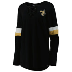 NFL New Orleans Saints Women's Athletic Varsity Lace-Up Lightweight Long Sleeve T-Shirt