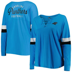 NFL Carolina Panthers Women's Plus Size Athletic Varsity Lace-Up V-Neck Long Sleeve T-Shirt
