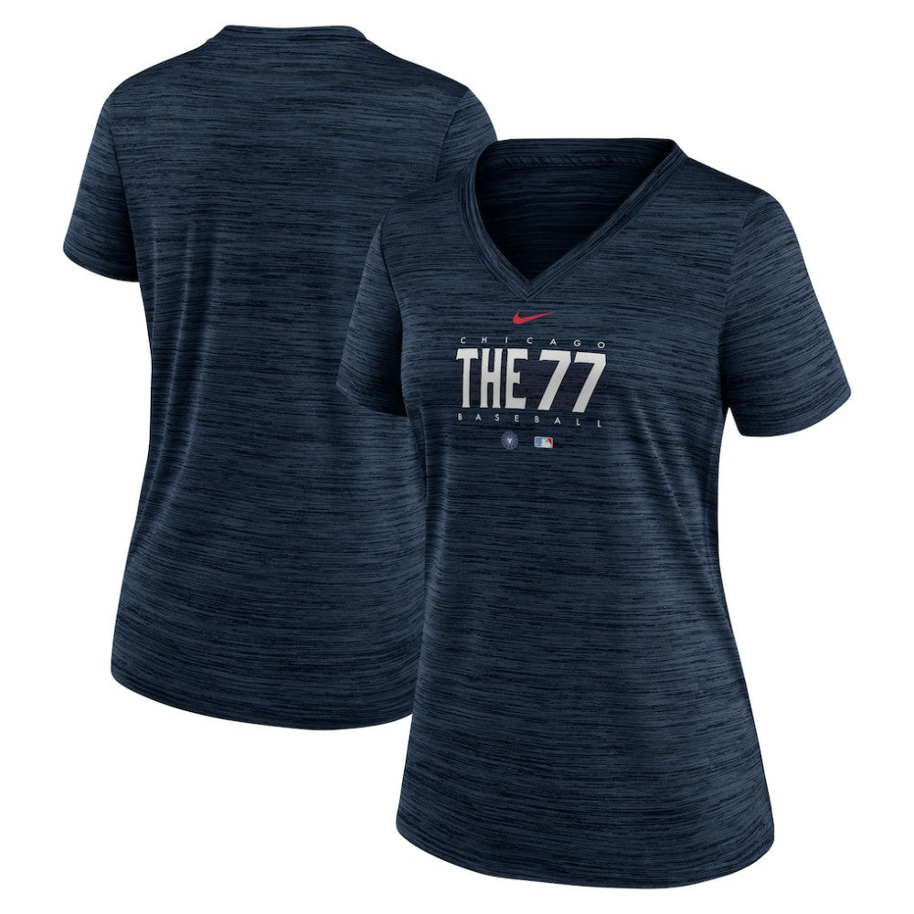 Chicago Cubs Women's City Connect Velocity Practice Performance V-Neck T-Shirt - Navy | Nike