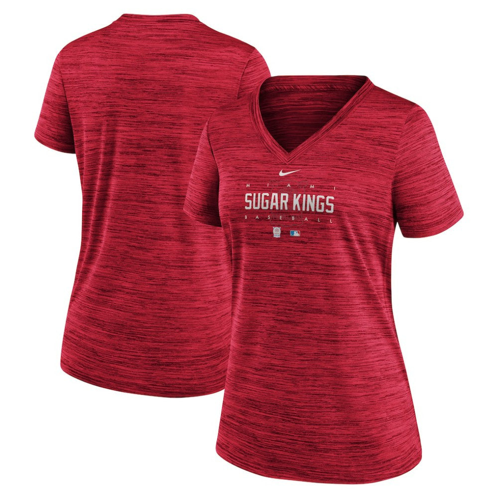 Miami Marlins Women's City Connect Velocity Practice Performance V-Neck T-Shirt - Red | Nike