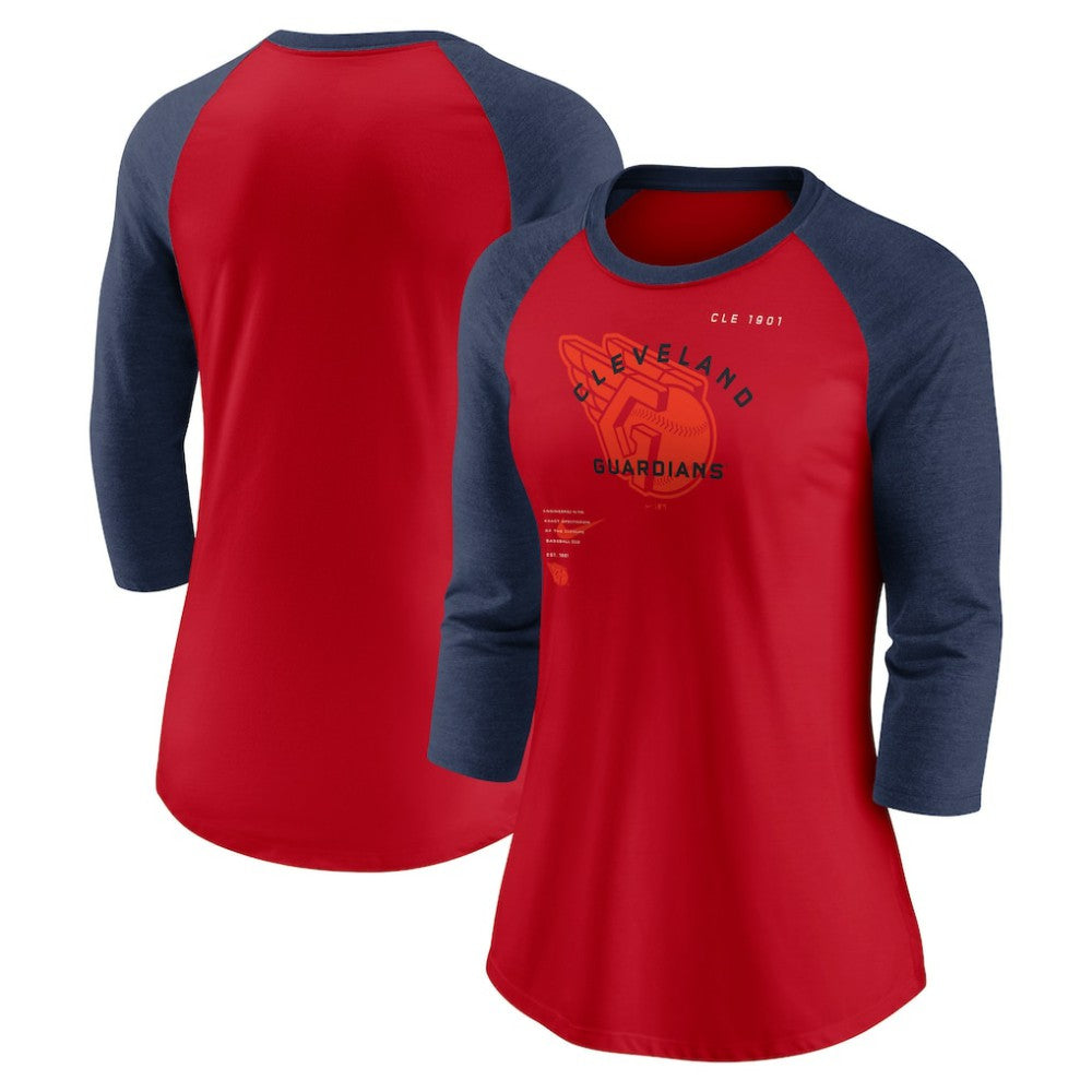 Cleveland Guardians Women's Next Up Tri-Blend Raglan 3/4-Sleeve T-Shirt - Red/Navy | Nike