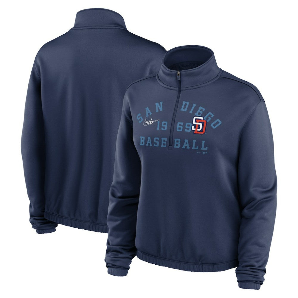 San Diego Padres Women's Rewind Splice Half-Zip Semi-Cropped Bubble Hem Sweatshirt - Navy | Nike