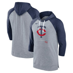 Minnesota Twins Baseball Raglan 3/4-Sleeve Pullover Hoodie - Heather Gray/Heather Navy | Nike