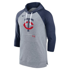Minnesota Twins Baseball Raglan 3/4-Sleeve Pullover Hoodie - Heather Gray/Heather Navy | Nike