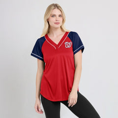 Washington Nationals Women's Ultimate Style Raglan V-Neck T-Shirt - Red