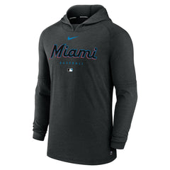 Miami Marlins Authentic Collection Lightweight Dri-FIT Hooded Pullover - Heather Black | Nike