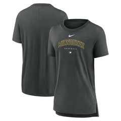 Milwaukee Brewers Women's Authentic Collection Early Work Tri-Blend T-Shirt - Heather Charcoal | Nike