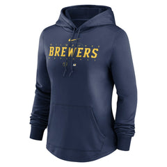 Milwaukee Brewers Women's Authentic Collection Pregame Performance Pullover Hoodie - Navy | Nike