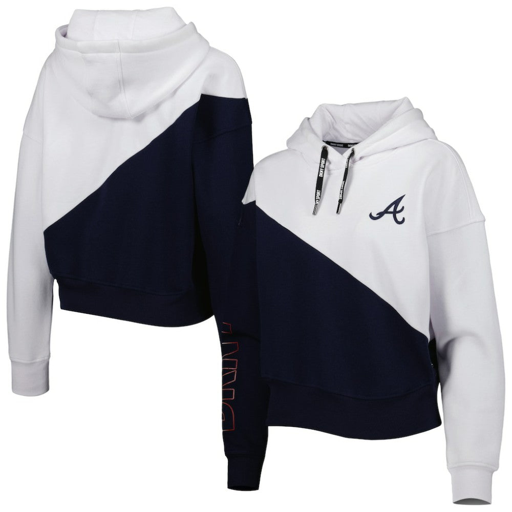 Atlanta Braves DKNY Sport Women's Bobbi Colorblock Pullover Hoodie - Navy/White