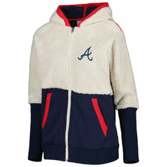 Atlanta Braves G-III 4Her by Carl Banks Women's Shuffle It Raglan Full-Zip Hoodie - Oatmeal/Navy