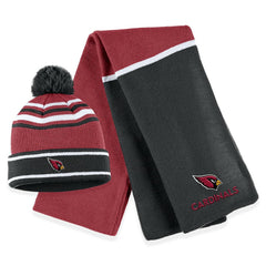 NFL Arizona Cardinals WEAR by Erin Andrews Women's Colorblock Cuffed Knit Hat with Pom and Scarf Set