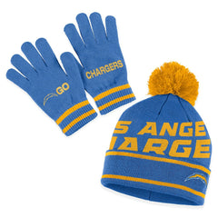 NFL Los Angeles Chargers WEAR by Erin Andrews Women's Double Jacquard Cuffed Knit Hat with Pom and Gloves Set