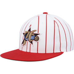 Philadelphia 76ers Hardwood Classics Pinstripe Snapback Hat - White | Mitchell & Ness for sale