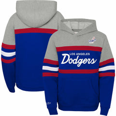 Los Angeles Dodgers Youth Cooperstown Collection Head Coach Pullover Hoodie - Heather Gray/Royal | Mitchell & Ness