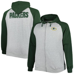 NFL Green Bay Packers Big & Tall Fleece Raglan Full-Zip Hoodie Jacket