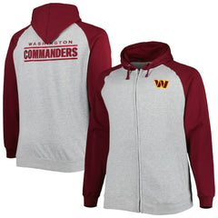 NFL Washington Commanders Big & Tall Fleece Raglan Full-Zip Hoodie Jacket