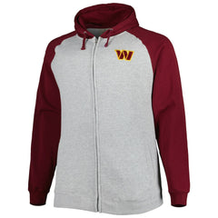 NFL Washington Commanders Big & Tall Fleece Raglan Full-Zip Hoodie Jacket