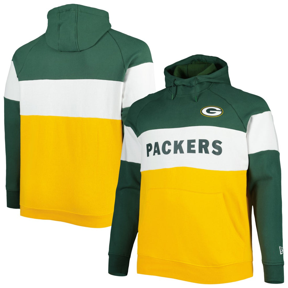 NFL Green Bay Packers Big & Tall Current Team Colorblock Fleece Raglan Pullover Hoodie