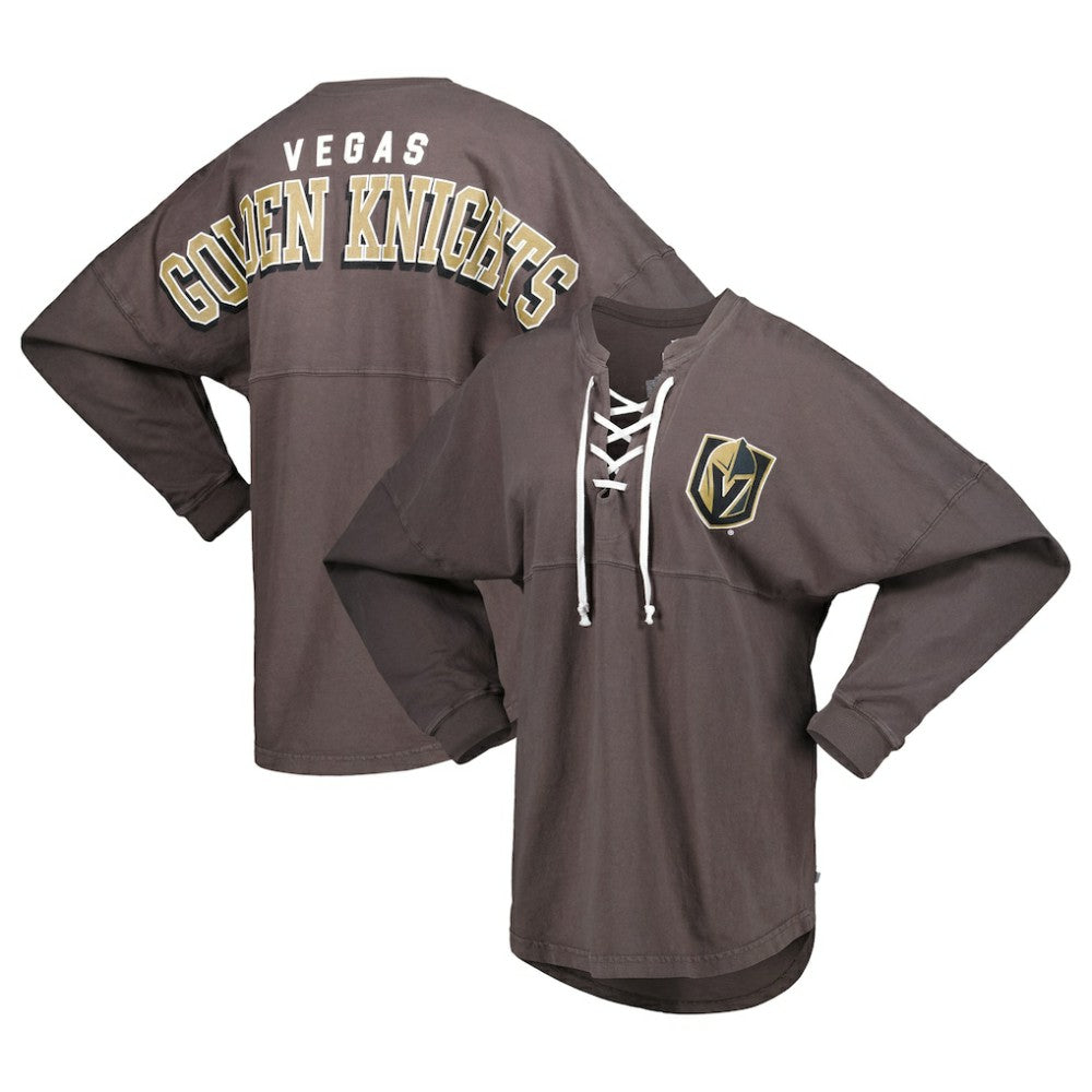 Vegas Golden Knights Fanatics Women's Spirit Lace-Up V-Neck Long Sleeve Jersey T-Shirt