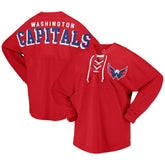 Washington Capitals Fanatics Women's Spirit Lace-Up V-Neck Long Sleeve Jersey T-Shirt
