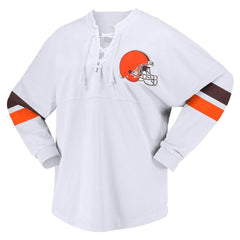 NFL Cleveland Browns Women's Spirit Jersey Lace-Up V-Neck Long Sleeve T-Shirt