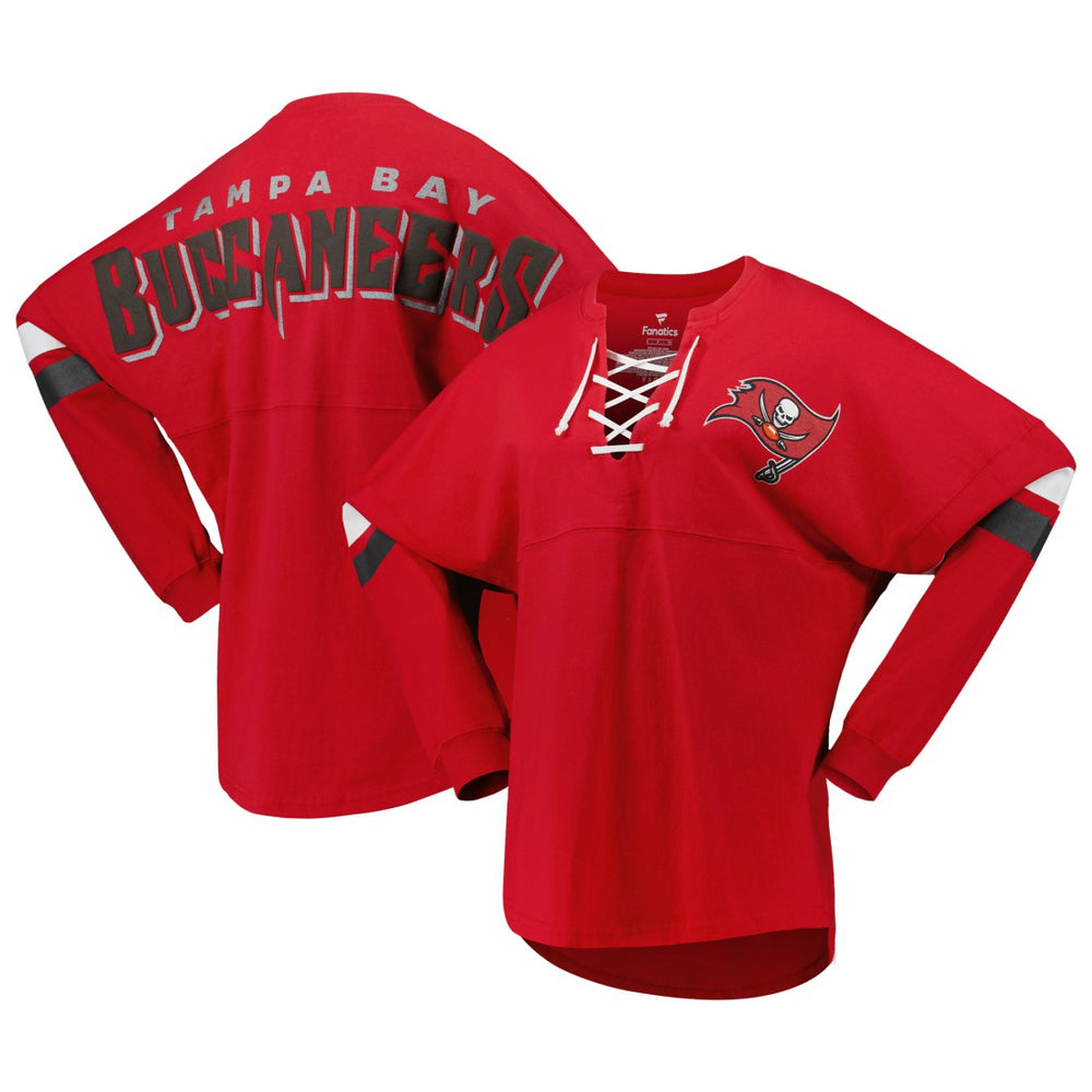 NFL Tampa Bay Buccaneers Women's Spirit Jersey Lace-Up V-Neck Long Sleeve T-Shirt