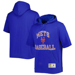 New York Mets Cooperstown Collection Washed Fleece Pullover Short Sleeve Hoodie - Royal | Mitchell & Ness