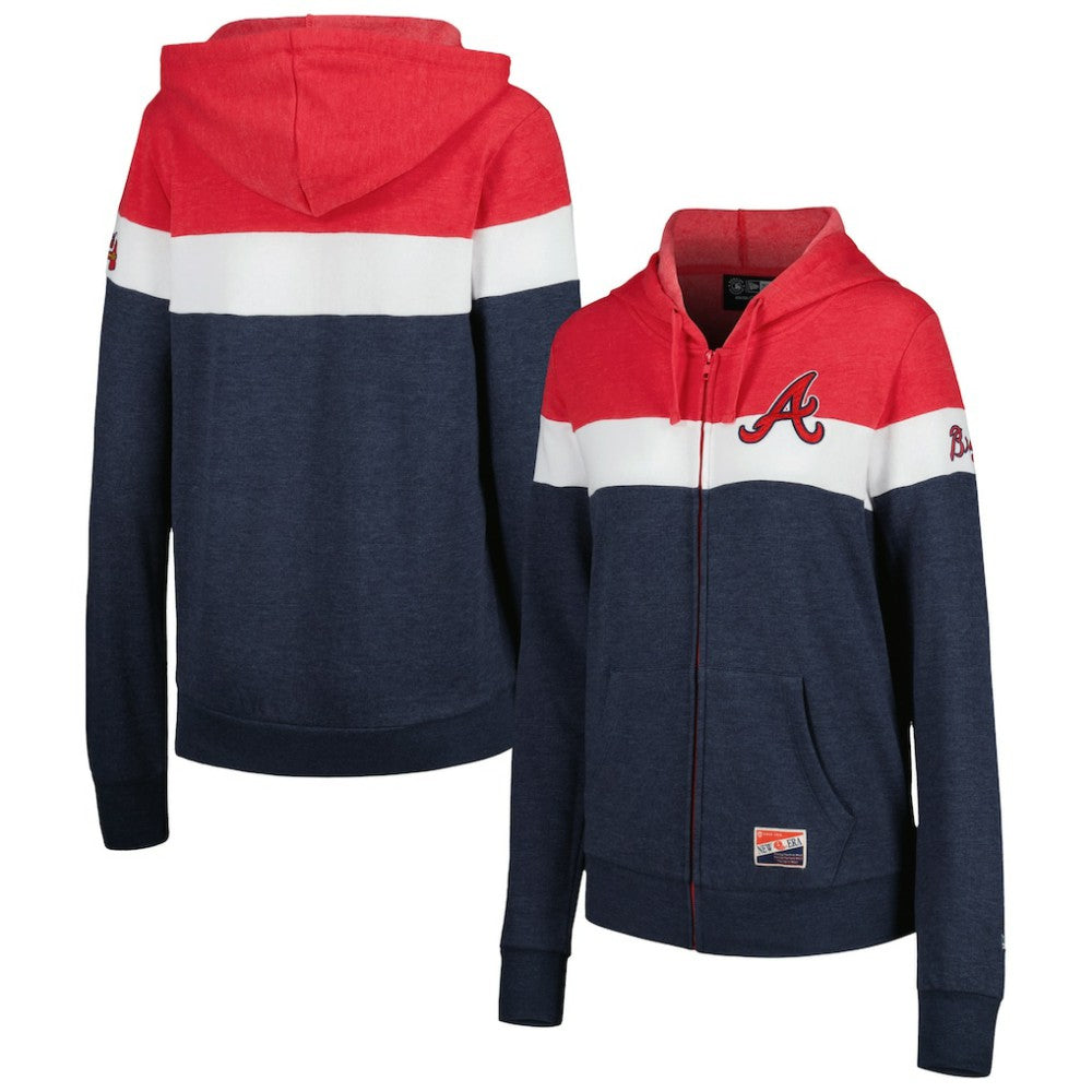 Atlanta Braves Women's Colorblock Full-Zip Hoodie Jacket - Heather Navy | New Era
