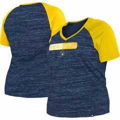 Milwaukee Brewers Women's Plus Size Space Dye Raglan V-Neck T-Shirt - Navy | New Era