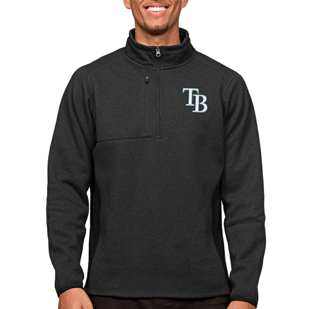 Tampa Bay Rays Antigua Course Quarter-Zip Pullover Top - Heathered Black