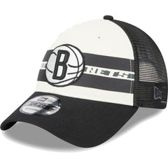 Brooklyn Nets Stripes 9FORTY Trucker Snapback Hat - Black | New Era shop