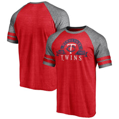 Minnesota Twins Utility Two-Stripe Raglan Tri-Blend T-Shirt - Heather Red