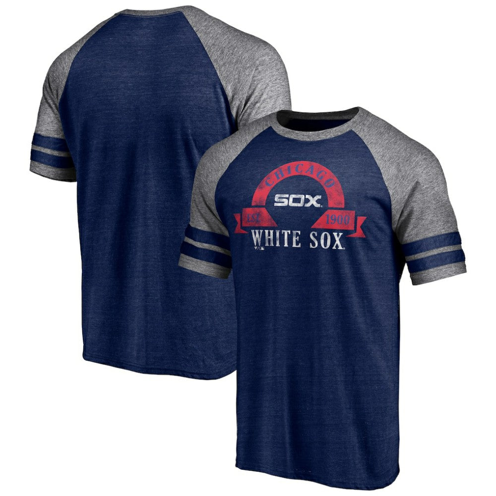 Chicago White Sox Utility Two-Stripe Raglan Tri-Blend T-Shirt - Heather Navy