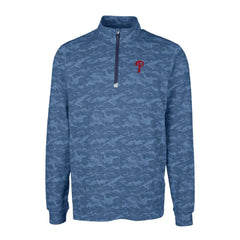 Philadelphia Phillies Cutter & Buck Big & Tall Traverse Camo Print Stretch Quarter-Zip Pullover Top - Navy