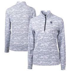New York Yankees Cutter & Buck Women's Traverse Camo Print Stretch Quarter-Zip Pullover Top - Charcoal