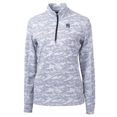 New York Yankees Cutter & Buck Women's Traverse Camo Print Stretch Quarter-Zip Pullover Top - Charcoal