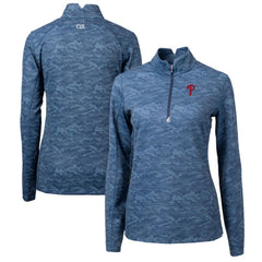 Philadelphia Phillies Cutter & Buck Women's Traverse Camo Print Stretch Quarter-Zip Pullover Top - Navy