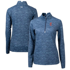 Cleveland Guardians Cutter & Buck Women's Traverse Camo Print Stretch Quarter-Zip Pullover Top - Navy