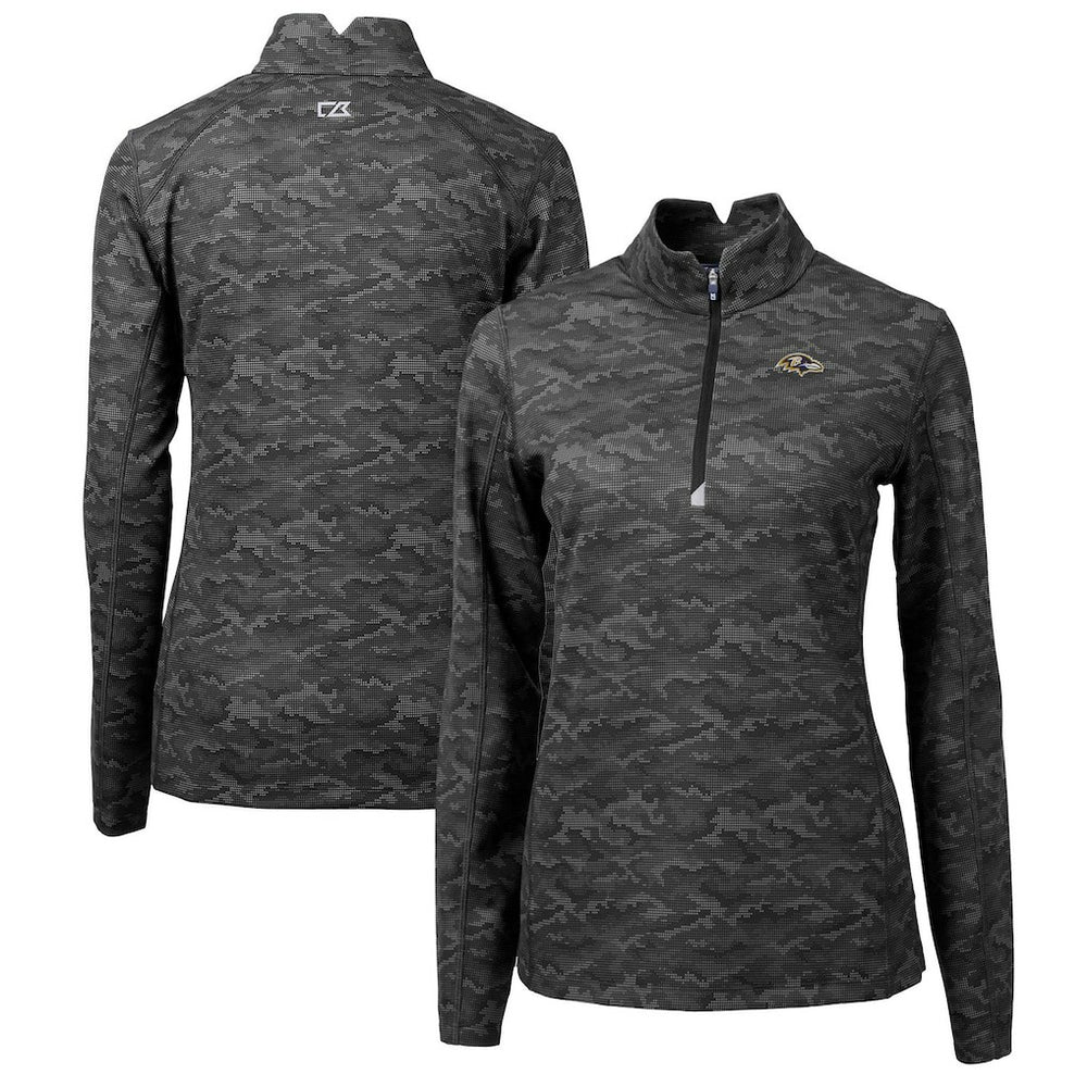 NFL Baltimore Ravens Cutter & Buck Women's Traverse Camo Print Stretch Quarter-Zip Pullover Top