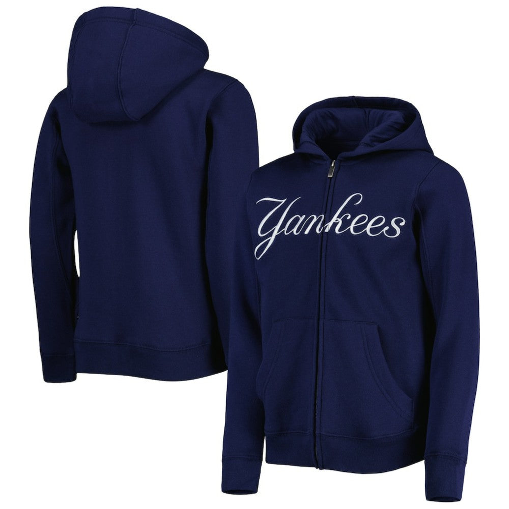 New York Yankees Youth Wordmark Full-Zip Fleece Hoodie - Navy